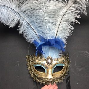 Handmade in Venice masquerade mask. Gold & blue